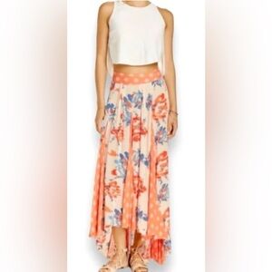 Free People Coral and Blue Floral Maxi Skirt